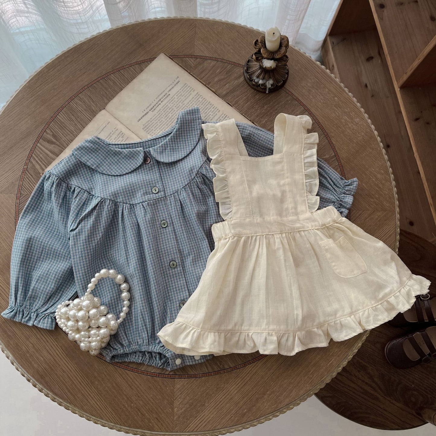 Elegant Cotton Baby Girl Romper & Dress Set