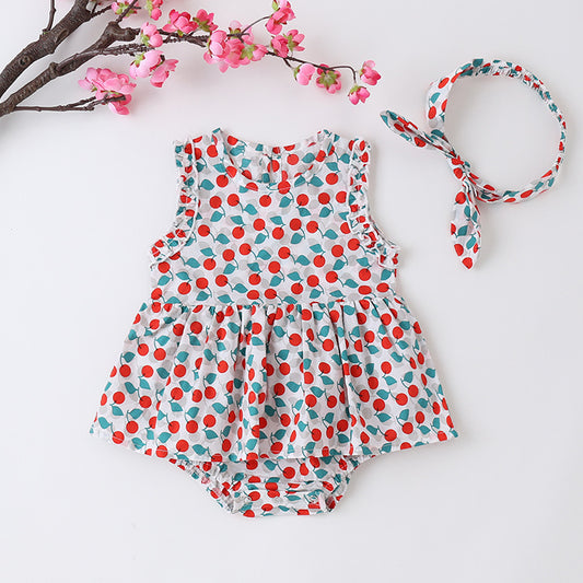 Red Cotton Baby Girl Romper