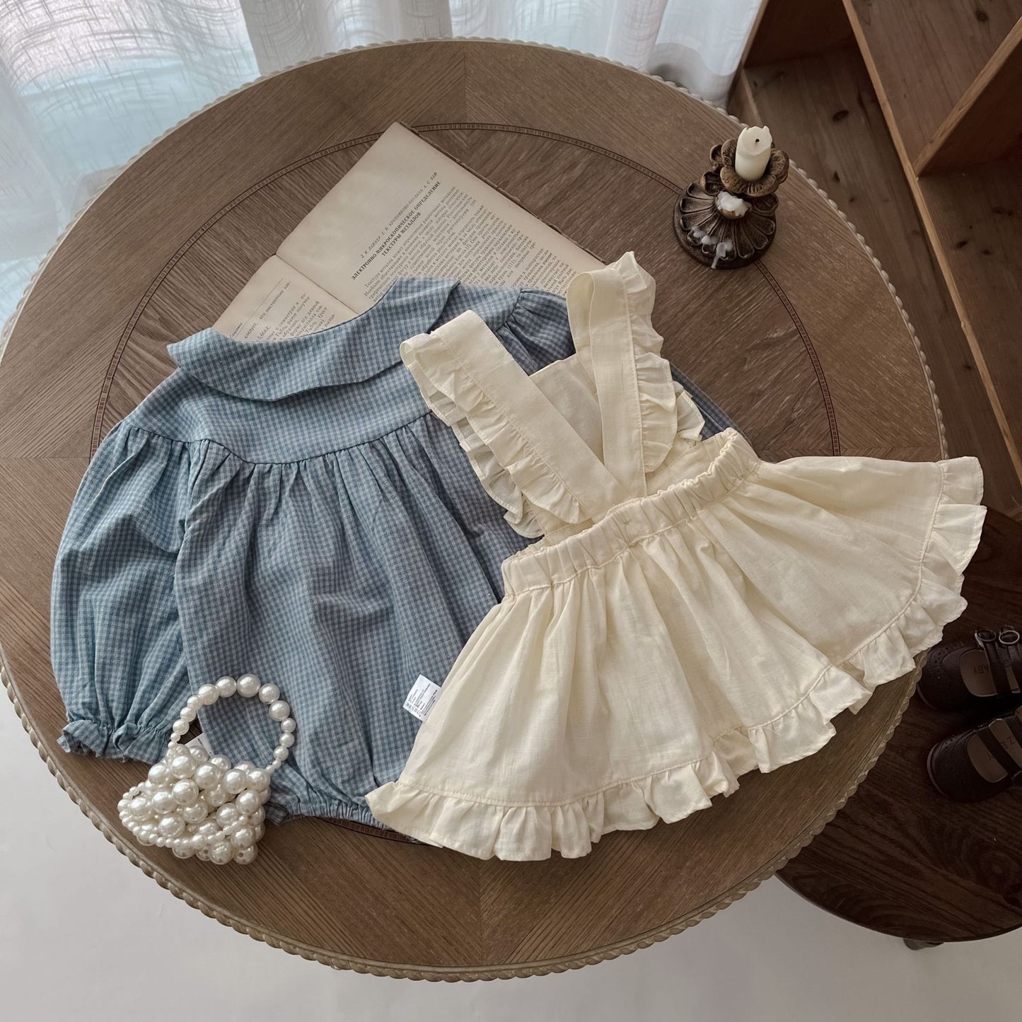Elegant Cotton Baby Girl Romper & Dress Set