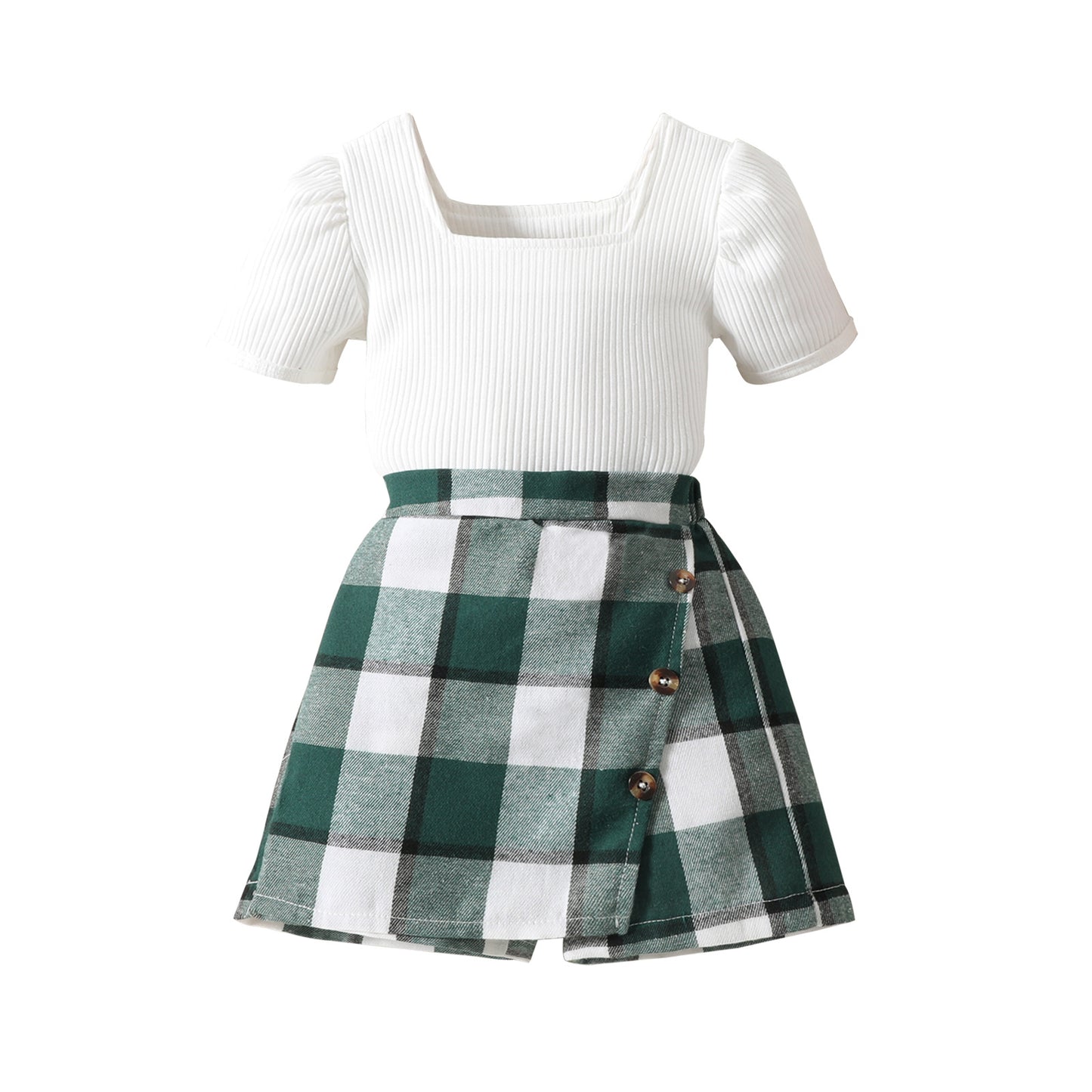 Girls Plaid Top &amp; Skirt Set